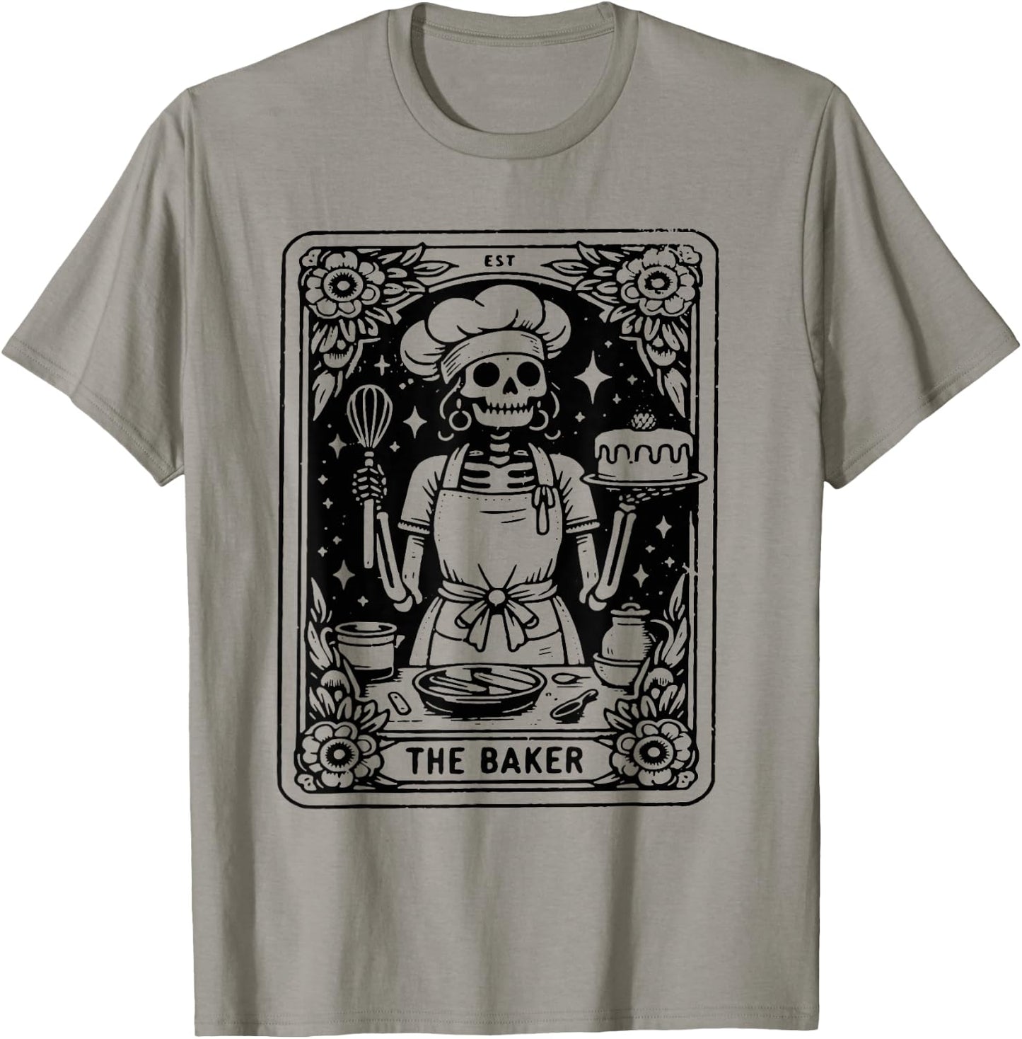 The Baker Tarot Card Skeleton Baking Skull Cook Witchy Chef T-Shirt - T-Shirt | Sand