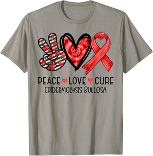 Peace Love Cure Red Ribbon Epidermolysis Bullosa T-Shirt - T-Shirt | Sand