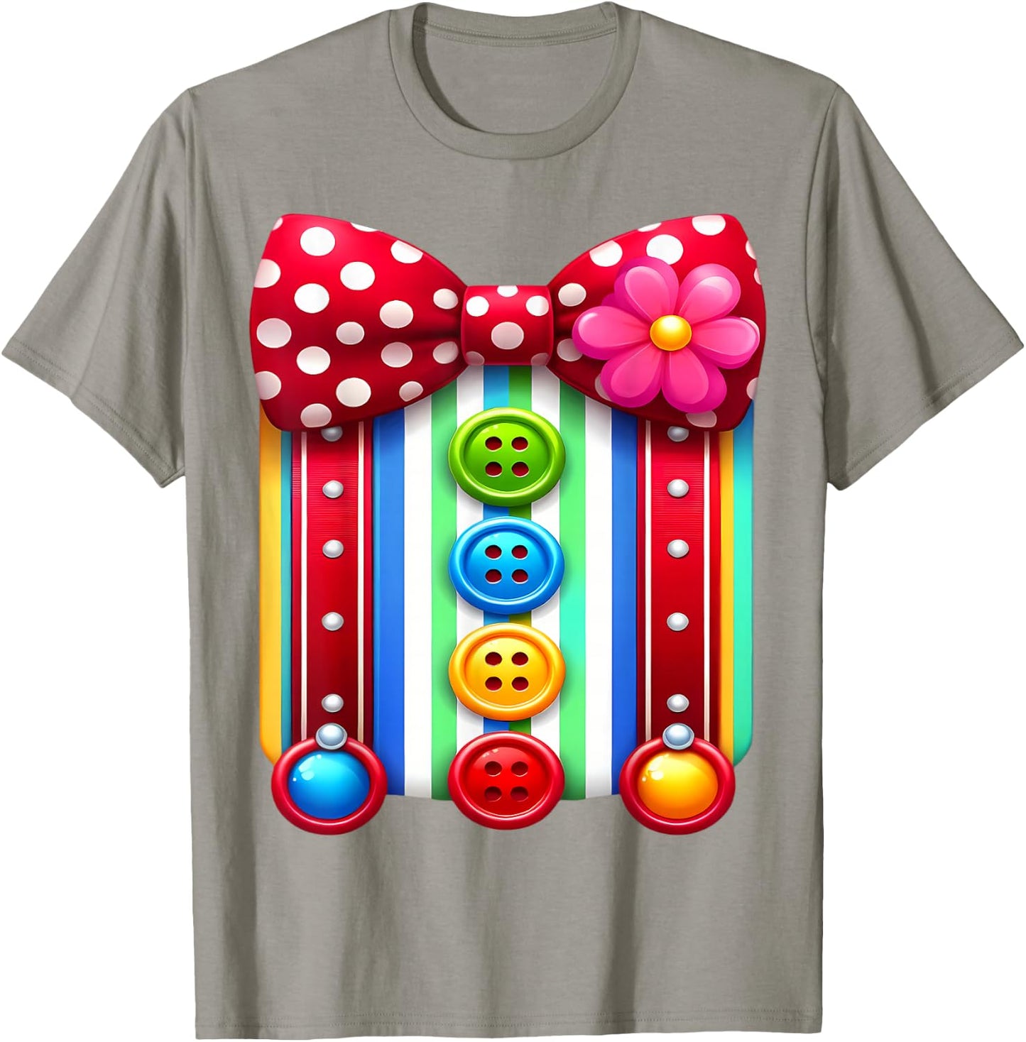 Colorful Clown Costume Funny Bow Tie and Buttons Design T-Shirt - T-Shirt | Sand