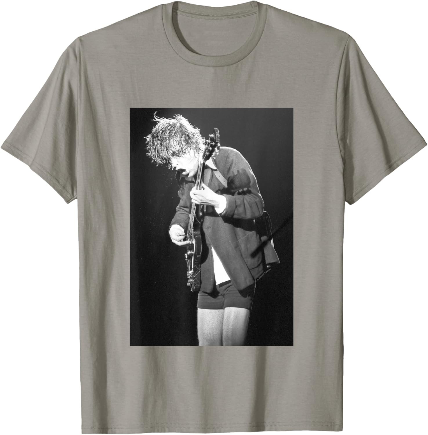 Angus Young Of ACDC Live By Simon Fowler T-Shirt - T-Shirt | Sand