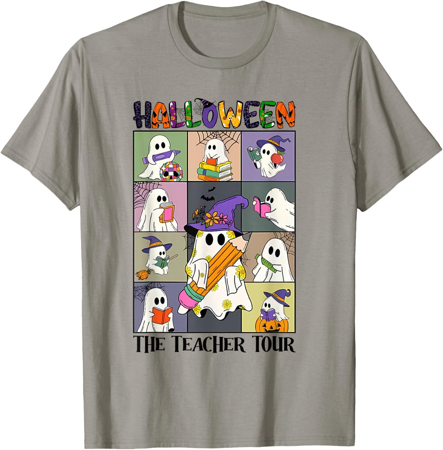 Women Halloween The Teacher Tour Ghosts Pencil Pumpkins T-Shirt - T-Shirt | Sand
