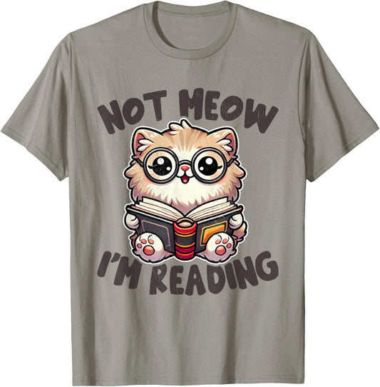 Cute Not Meow I'm Reading Funny Reading Librarian Book Cat Women Girls Kids T-Shirt - T-Shirt | Sand