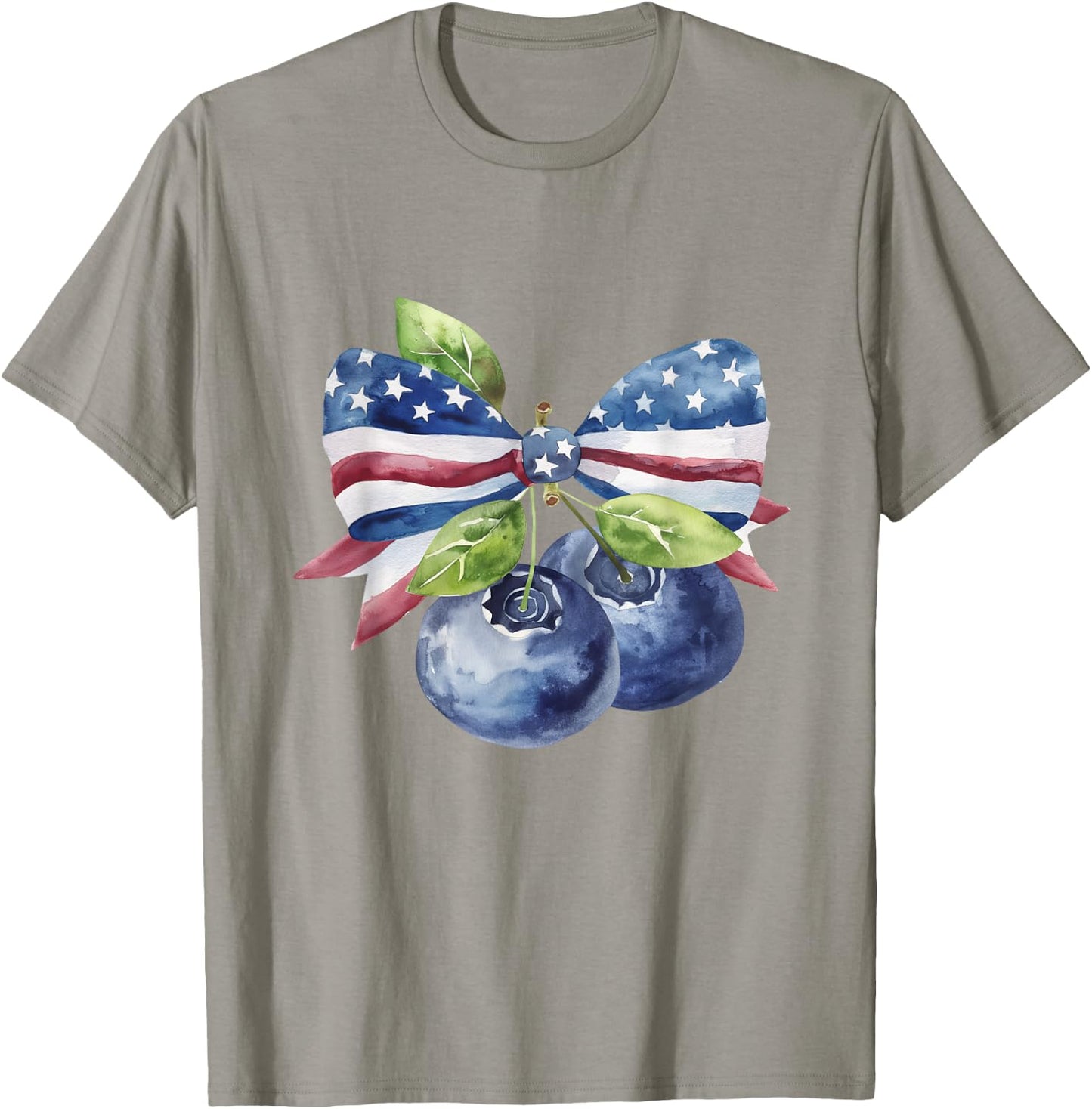 American Flag Coquette Bow Blueberry Patriotic 4th Of July Women Kids Men T-Shirt - T-Shirt | Sand