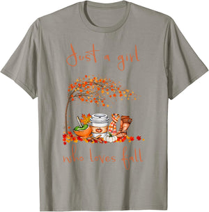 Just A Girl Who Loves Fall Pumpkin Spice Latte Cute Autumn T-Shirt - T-Shirt | Sand