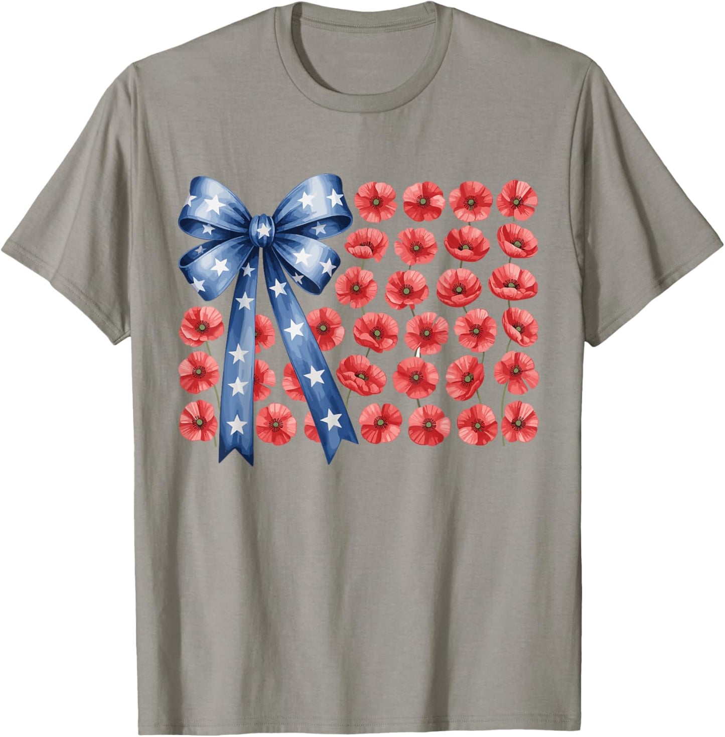 Floral 4th Of July Bow American Flag Flowers USA T-Shirt - T-Shirt | Sand