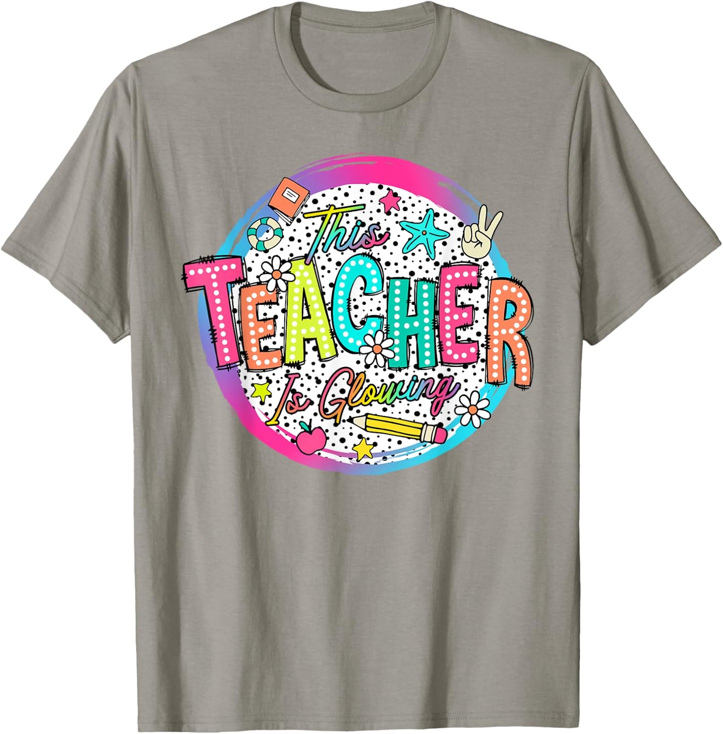 This Teacher Is Glowing Hello Summer Funny End Of School Women T-Shirt - T-Shirt | Sand