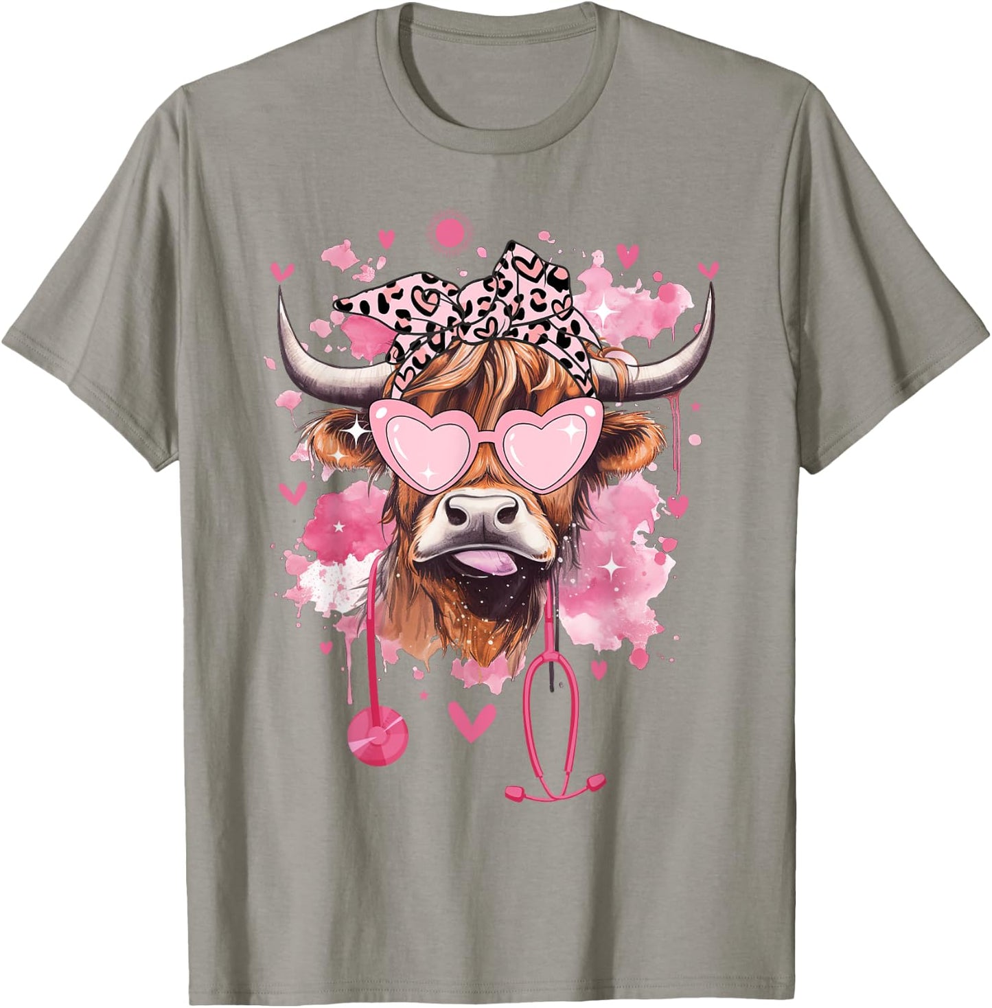 Cute Highland Cow Nurse Cow Lover Summer Break Nursing Funny Men Women Girls Kids T-Shirt - T-Shirt | Sand
