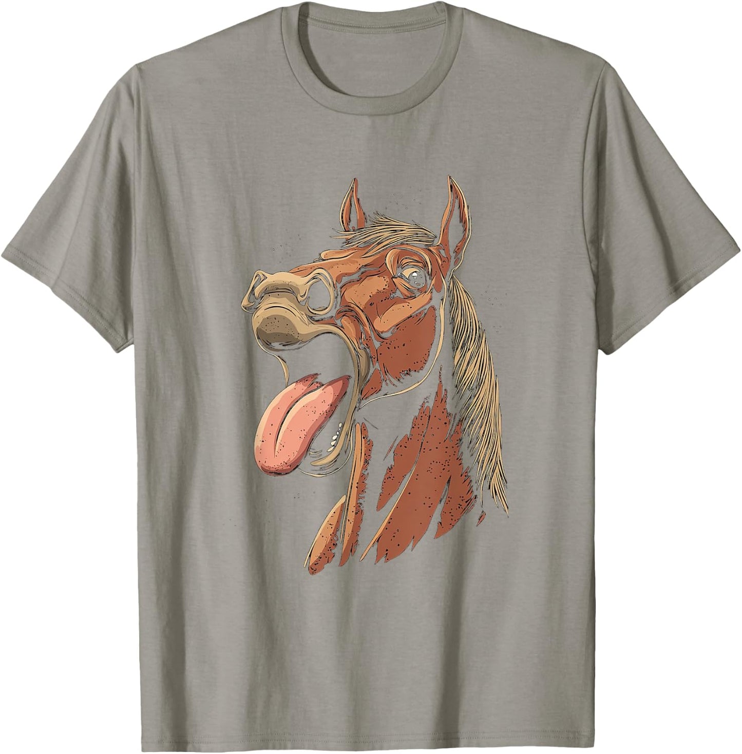 Cool Horse Showing Tongue Horses Riding on Horseback Girl T-Shirt - T-Shirt | Sand