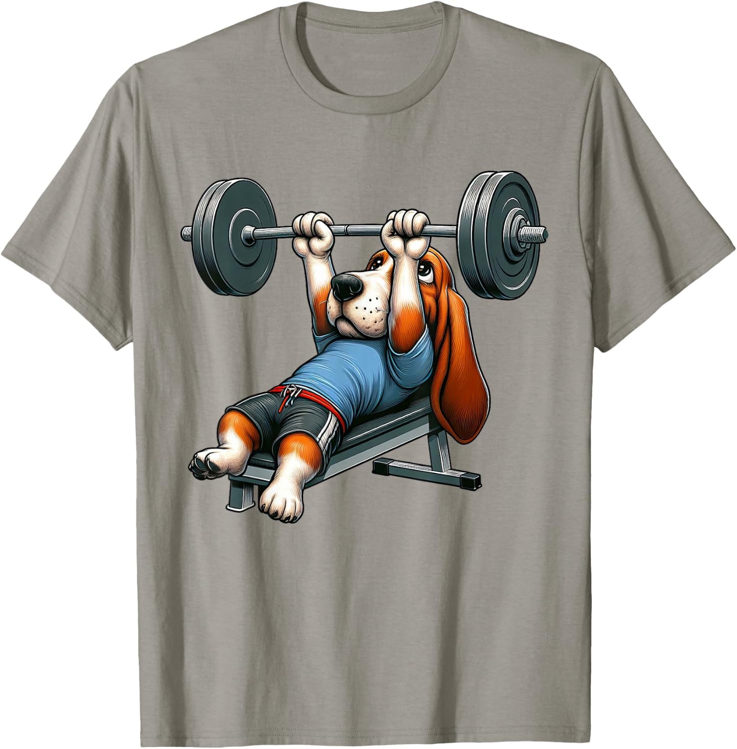 Basset Hound Weightlifting Fitness Gym Training Bodybuilding T-Shirt - T-Shirt | Sand