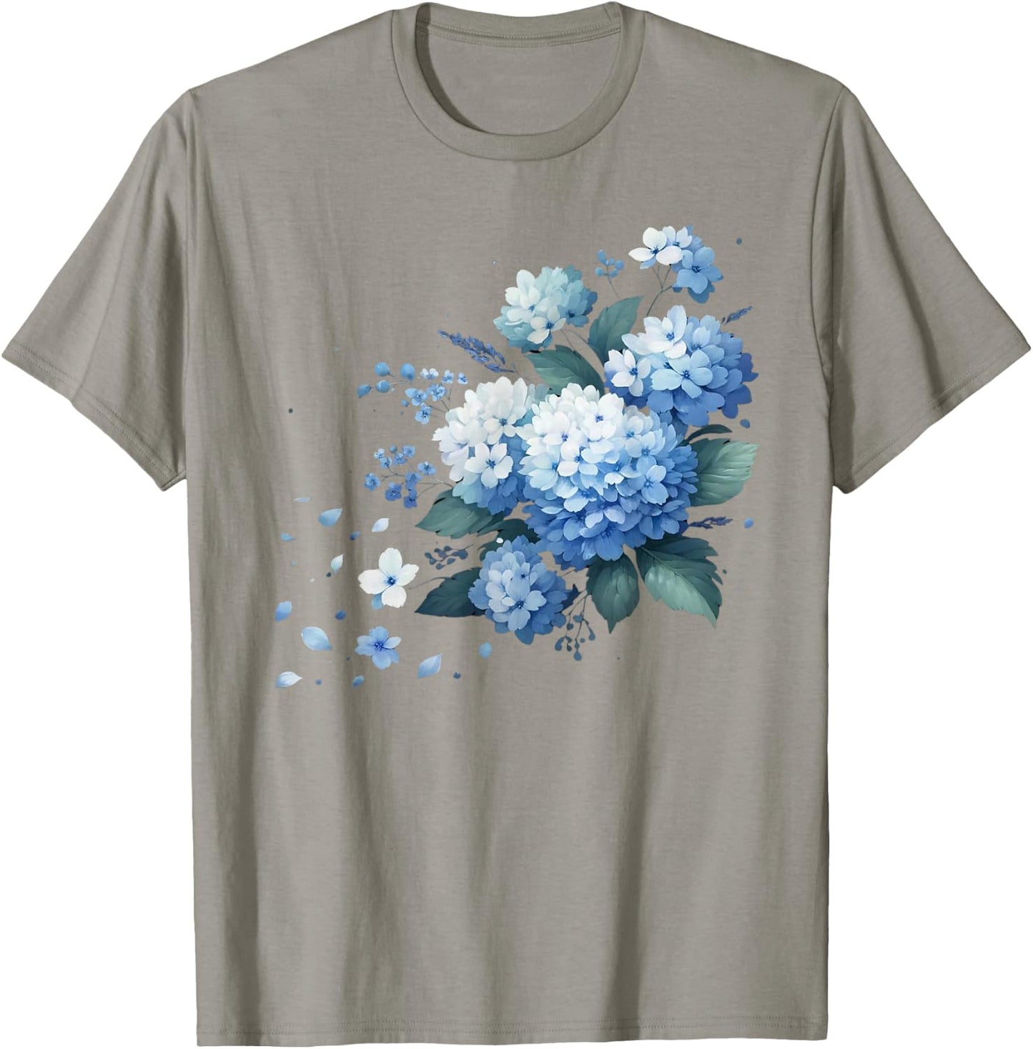 Watercolor Blue Hydrangeas T-Shirt - T-Shirt | Sand