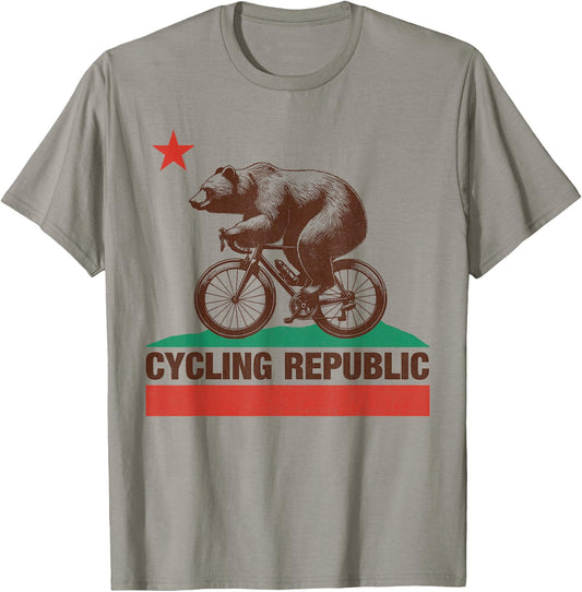 California Flag Cycling Republic - Bear Cyclist T-Shirt - T-Shirt | Sand
