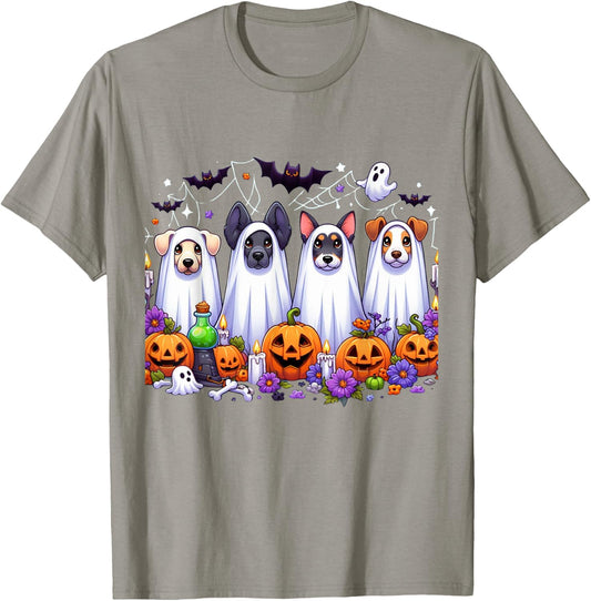 Dog Ghost Cute Dog Dressed As Ghost Funny Halloween Dog T-Shirt - T-Shirt | Sand