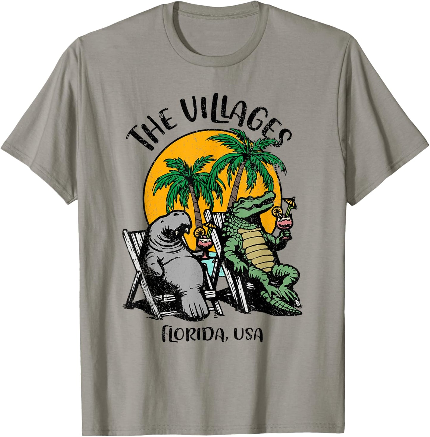 Villages Florida USA Funny Manatee Alligator Design T-Shirt - T-Shirt | Sand