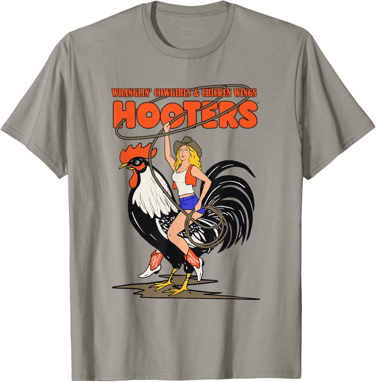 Hooters Wranglin' Cowgirl Riding Rooster T-Shirt - T-Shirt | Sand