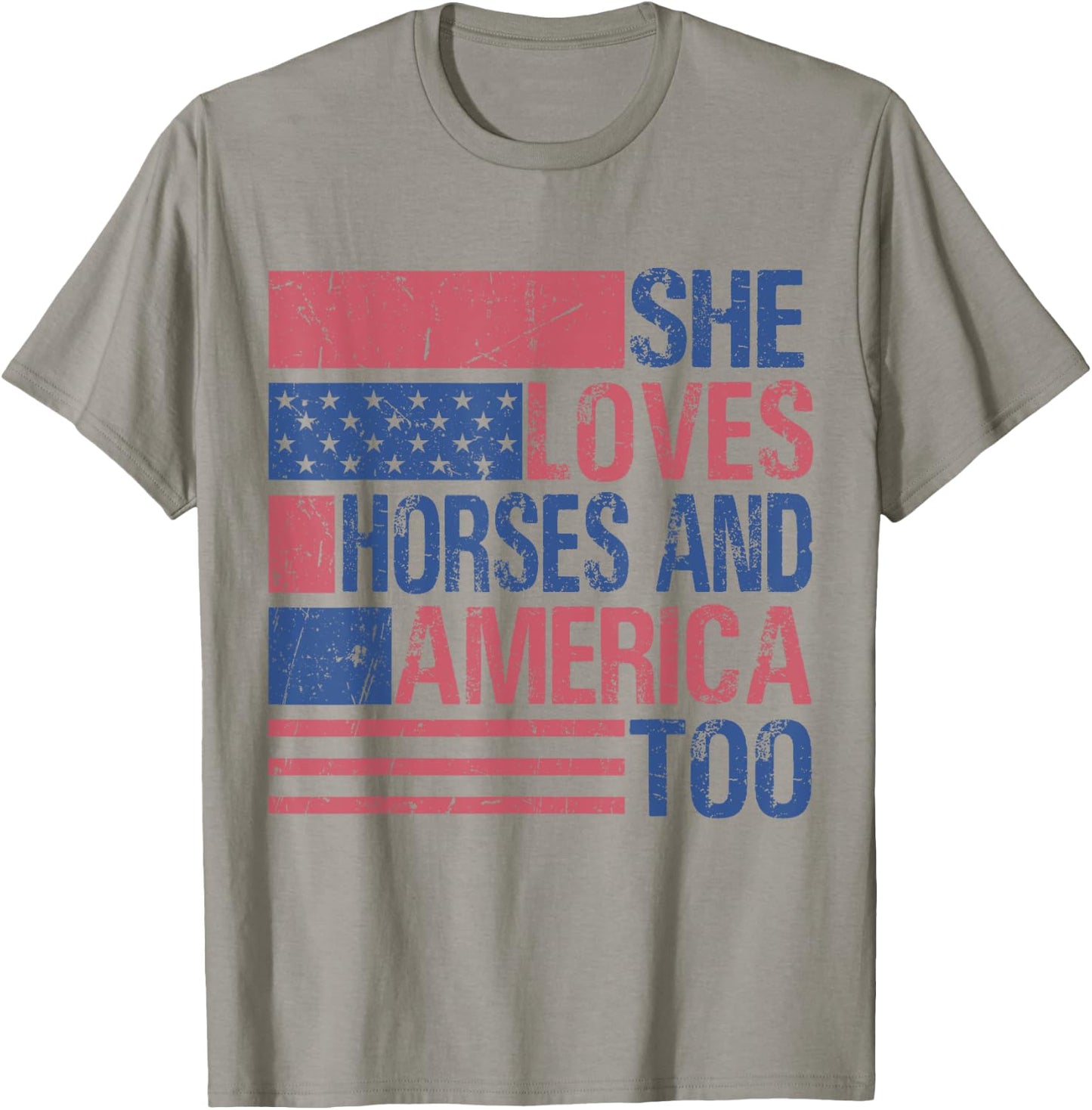 She Loves Horses And America Too Fun Horse Lover 4th of July T-Shirt - T-Shirt | Sand