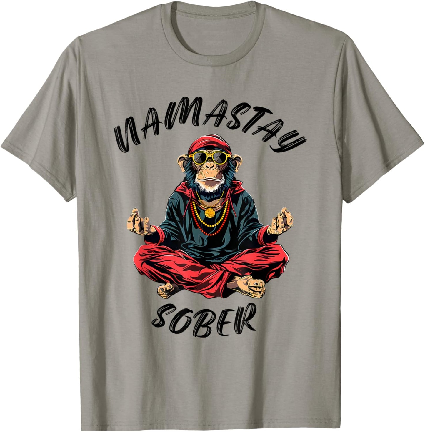 Namastay Sober Monkey Funny Sobriety Narcotics Anonymous T-Shirt - T-Shirt | Sand