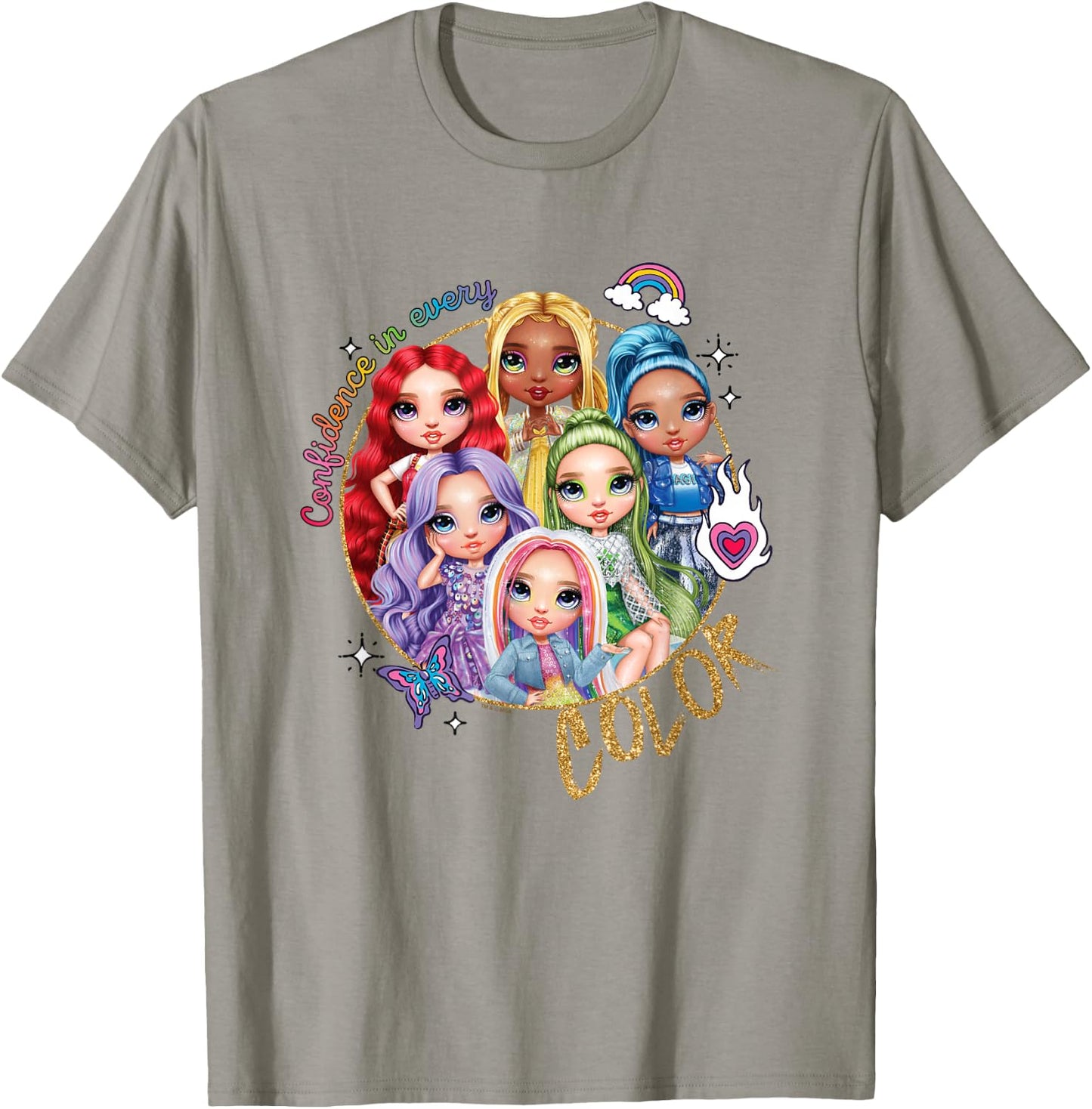 Rainbow High Confidence in Every Color Retro Group Portrait T-Shirt - T-Shirt | Sand