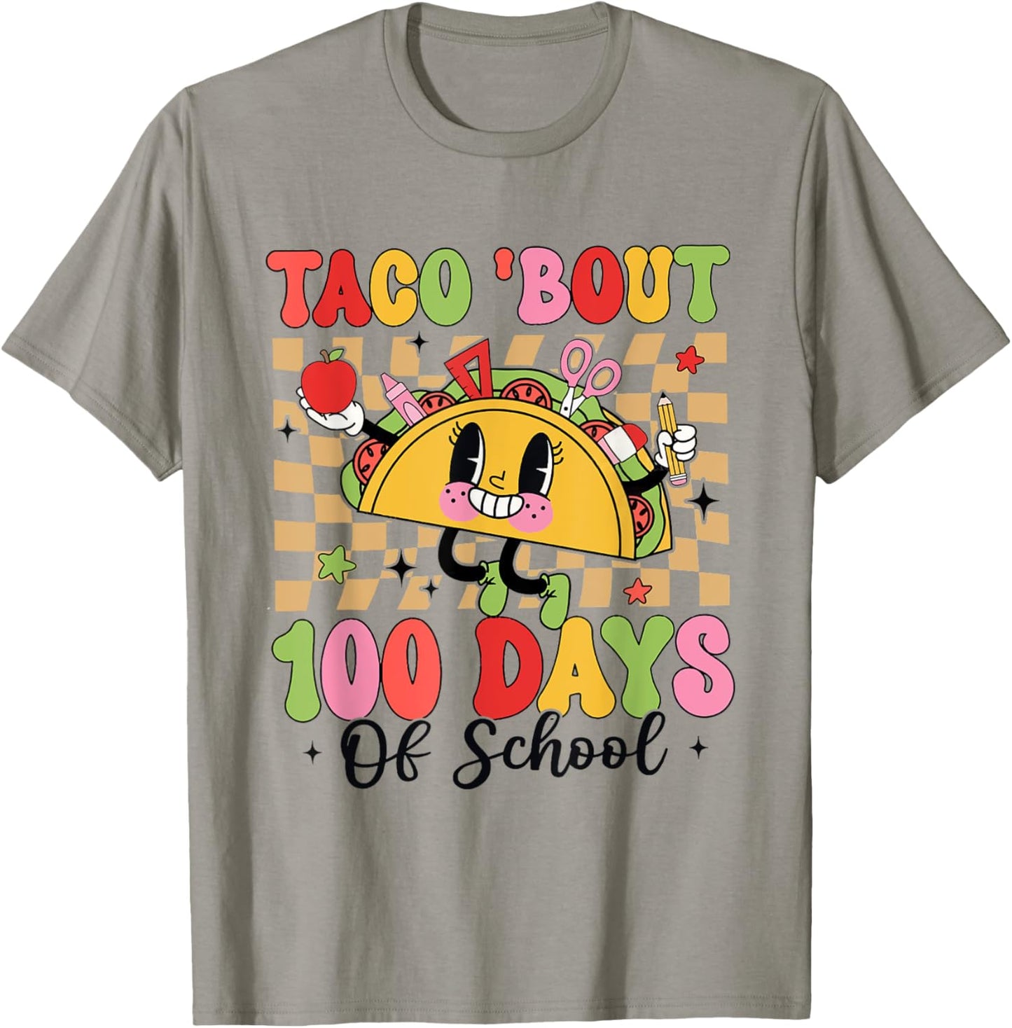 Taco Bout 100 Days of School Retro Kindergarten Teacher T-Shirt - T-Shirt | Sand