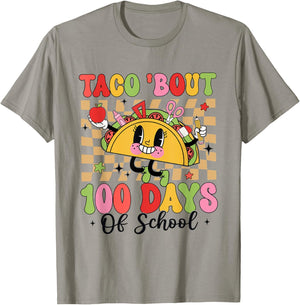 Taco Bout 100 Days of School Retro Kindergarten Teacher T-Shirt - T-Shirt | Sand