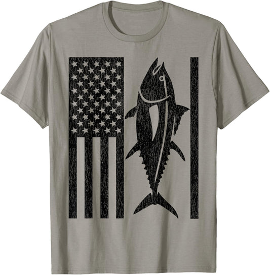 Tuna Fishing - American Flag Bluefin Tuna T-Shirt - T-Shirt | Sand
