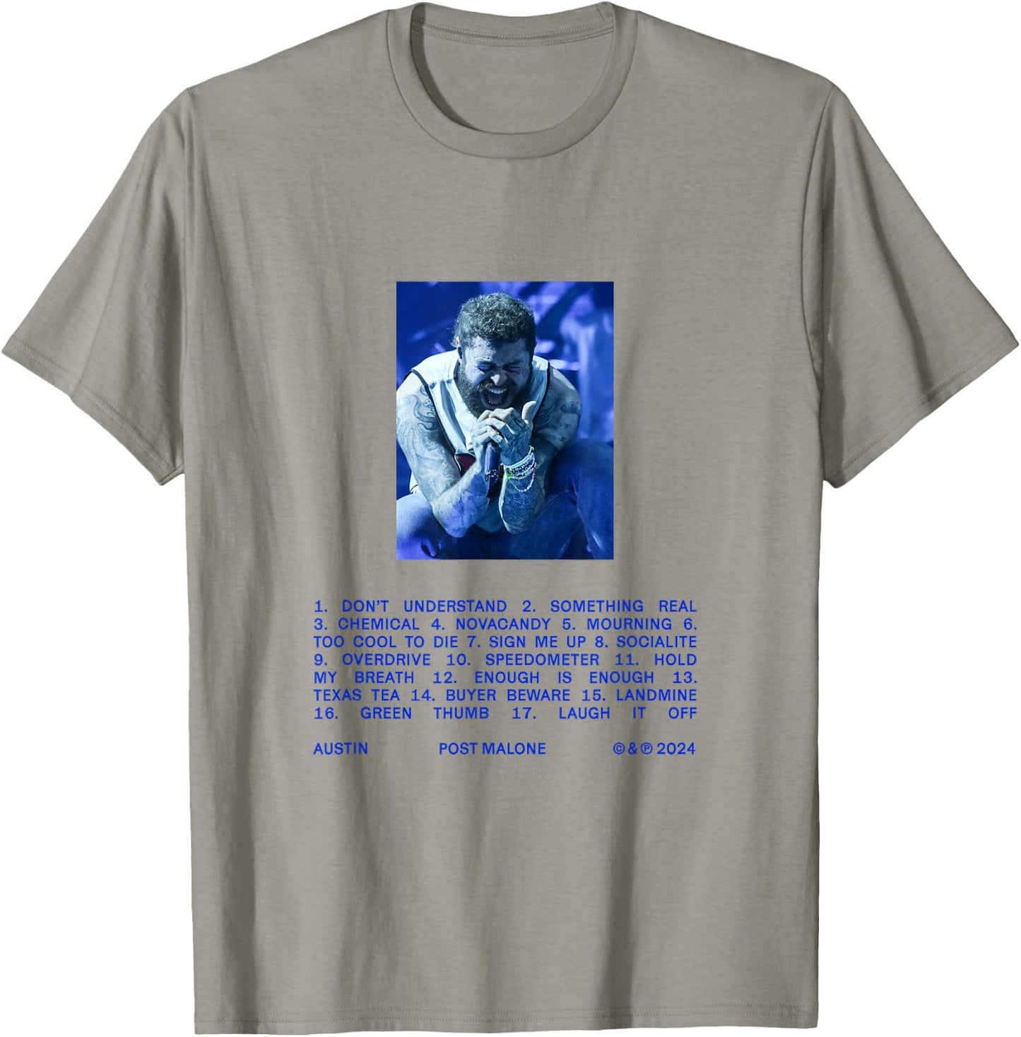 Official Post Malone Austin Tracklist T-Shirt - T-Shirt | Sand