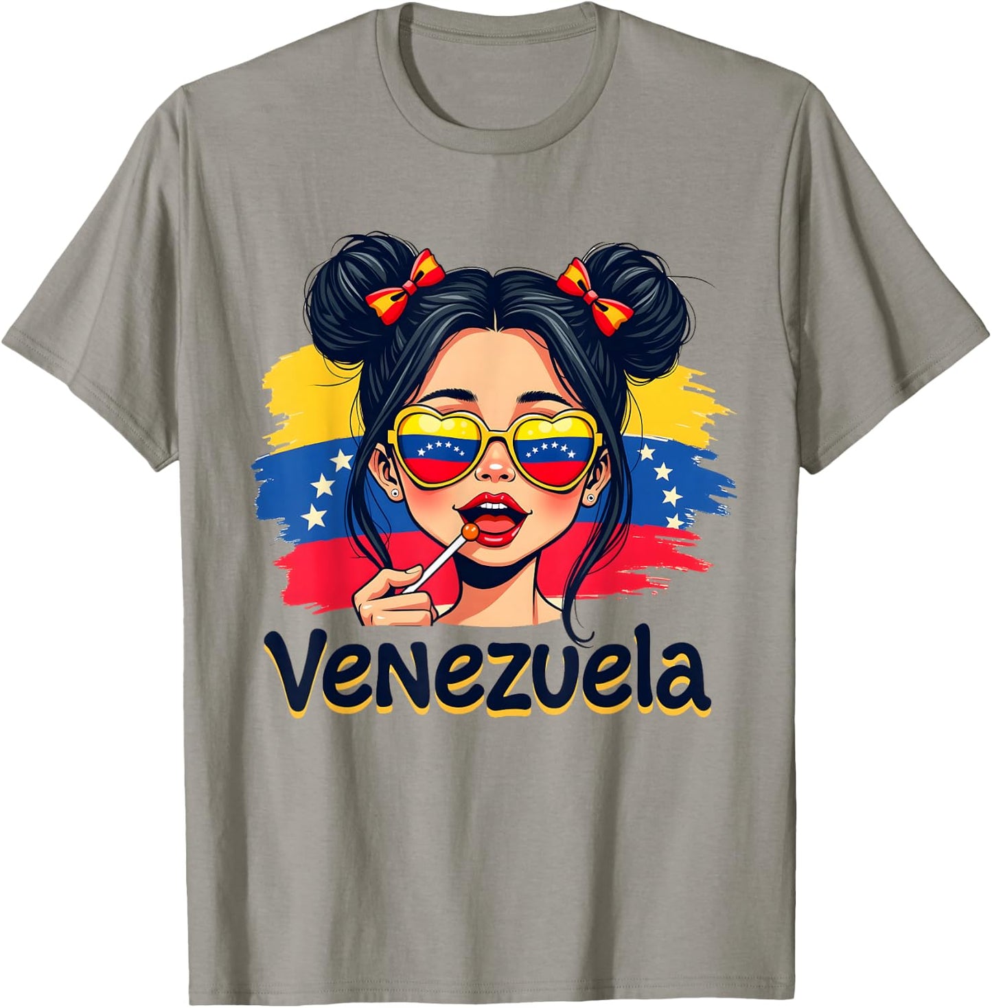 Messy Bun Girl Venezuela Pride Latina Venezuelan Women Girls T-Shirt - T-Shirt | Sand