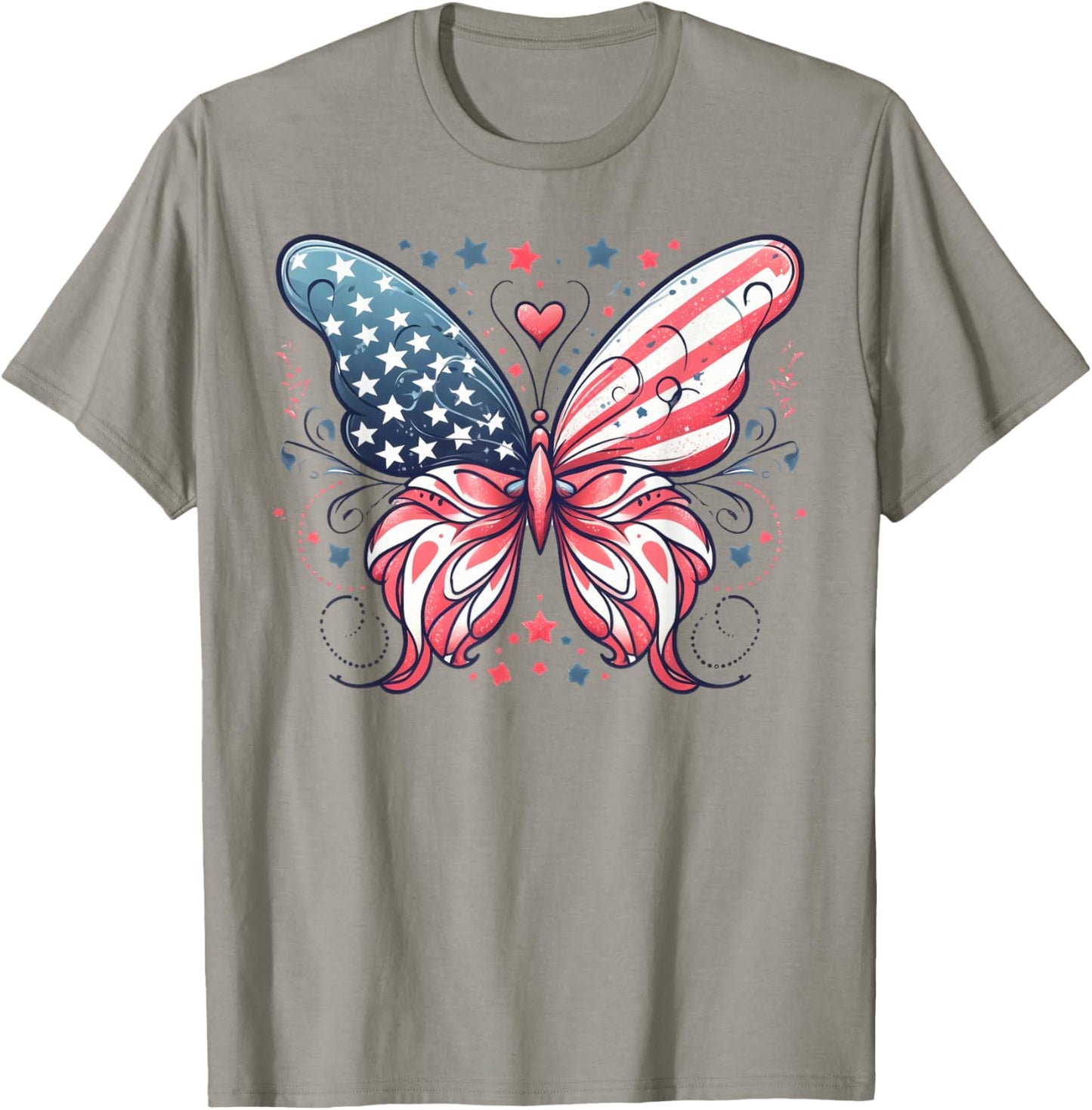 Butterfly American Flag USA 4th of July, Girls Women America T-Shirt - T-Shirt | Sand