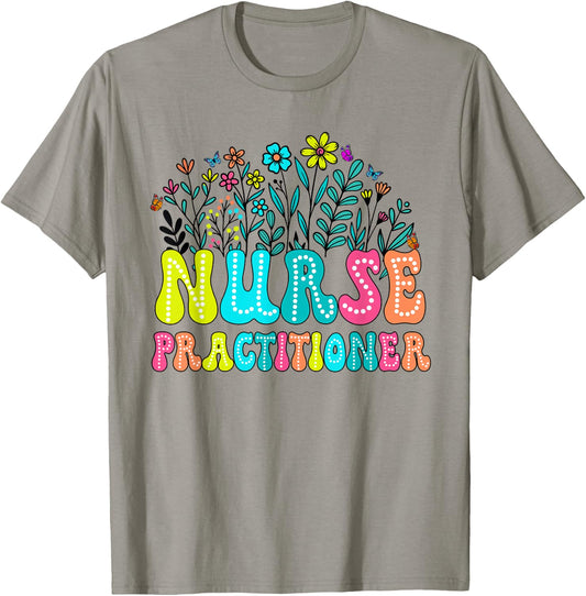 Nurse Practitioner Week Groovy Wildflower Appreciation Day T-Shirt - T-Shirt | Sand