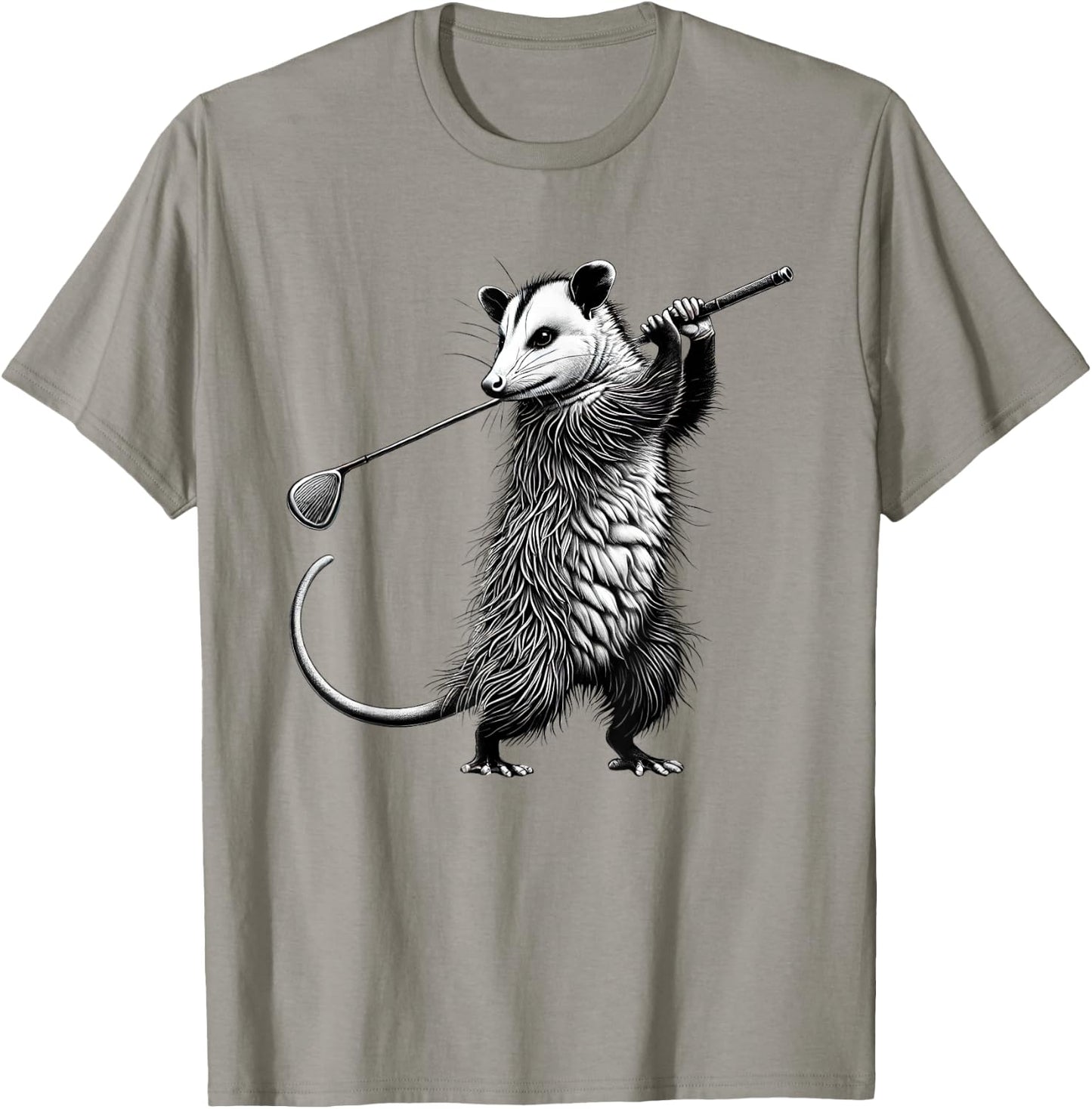 Vintage Possum Playing Golf Opossum Lover Golfer T-Shirt - T-Shirt | Sand