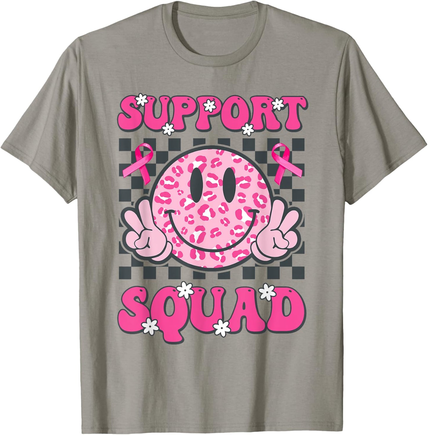 Support Squad Breast Cancer Awareness Smile Face Pink Ribbon T-Shirt - T-Shirt | Sand