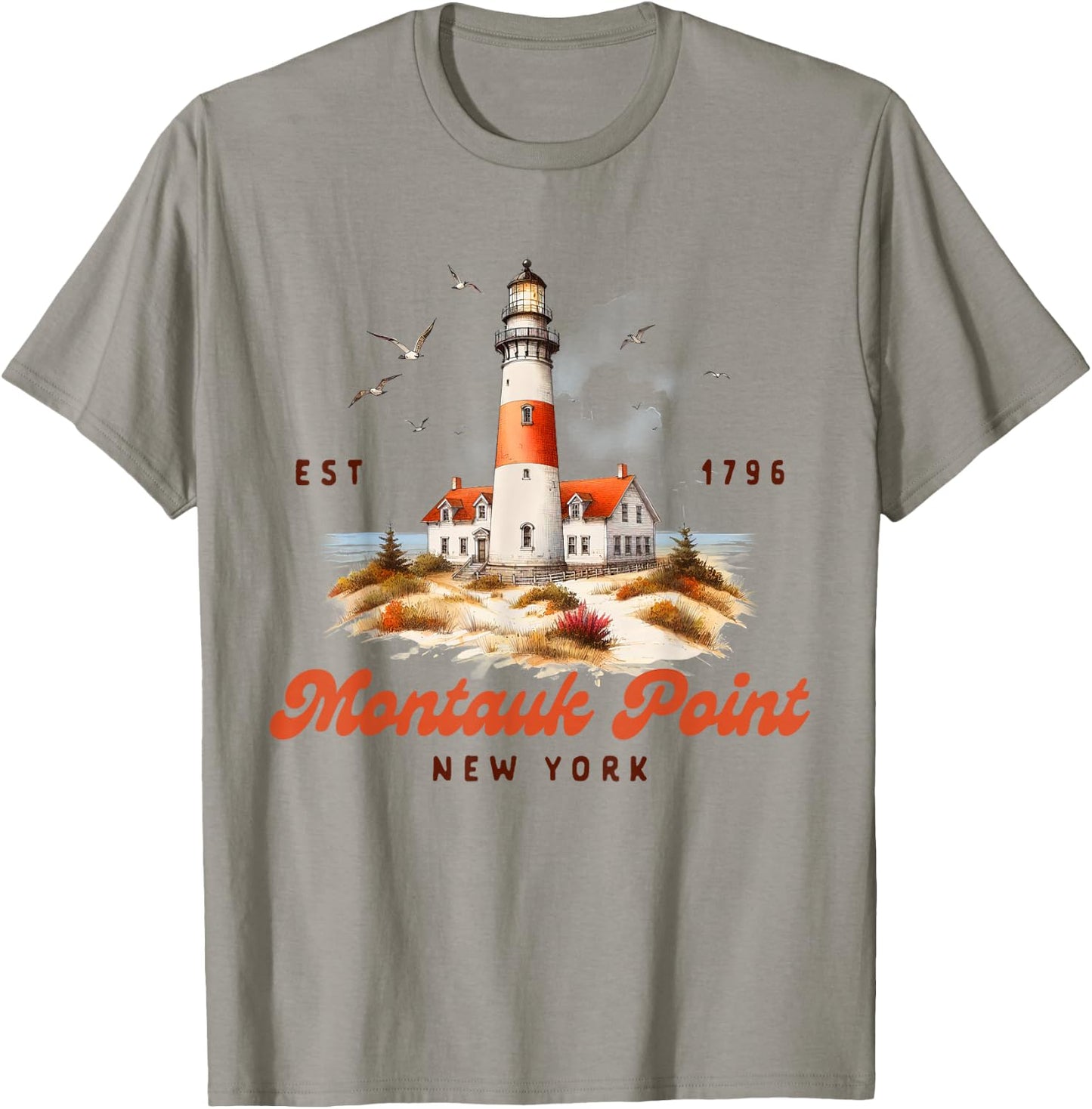 Montauk Point Traveling Trip New York Lighthouse Vacation T-Shirt - T-Shirt | Sand