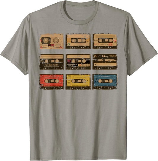 Nine Vintage Cassette Tapes Shirt | Cute Old Cartridges Gift T-Shirt - T-Shirt | Sand