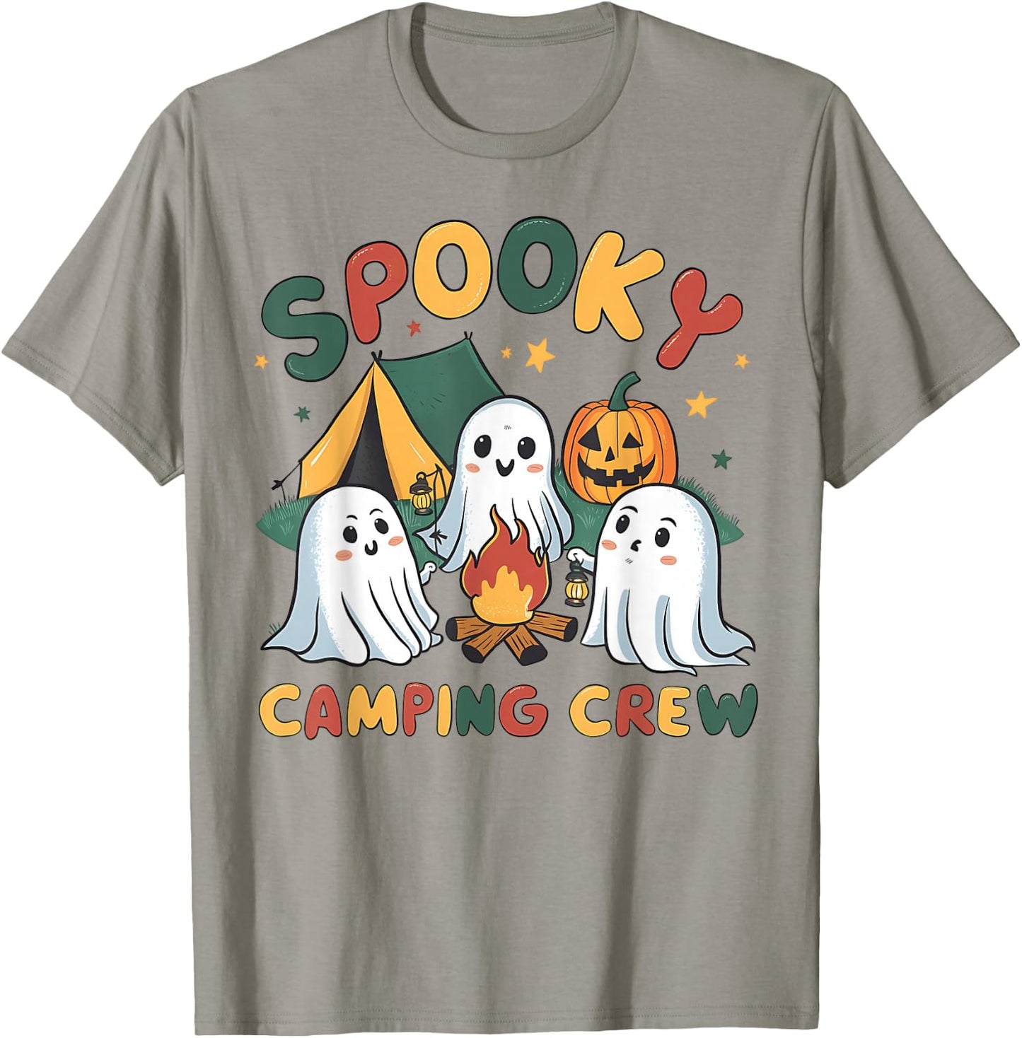 Spooky Camping Crew Ghosts Halloween Campfire Vintage Boo T-Shirt - T-Shirt | Sand