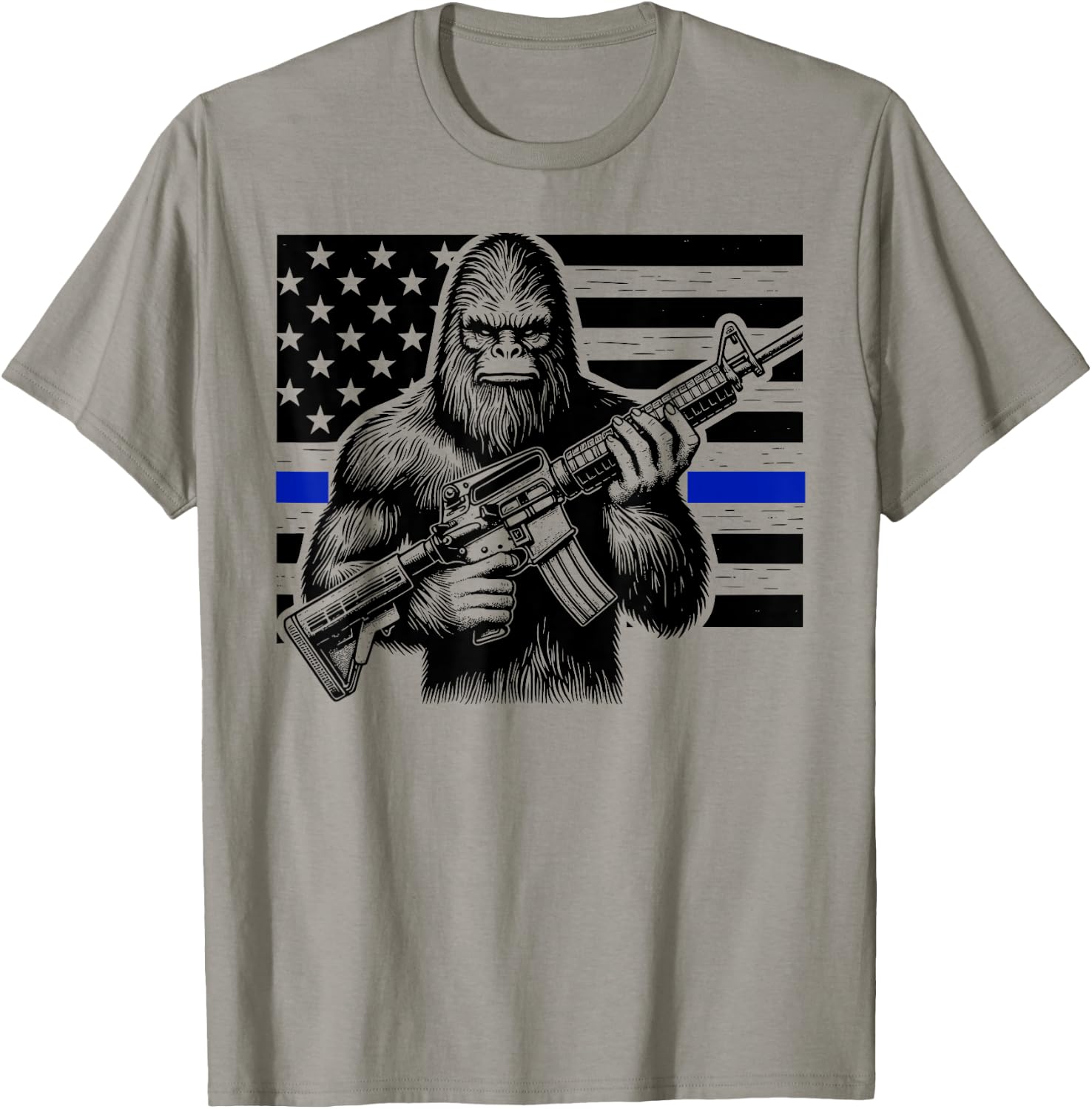 Thin Blue Line Bigfoot Shirt, Sasquatch Police Officer Cop T-Shirt - T-Shirt | Sand