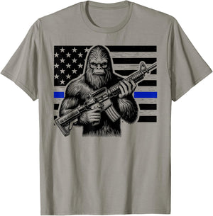 Thin Blue Line Bigfoot Shirt, Sasquatch Police Officer Cop T-Shirt - T-Shirt | Sand