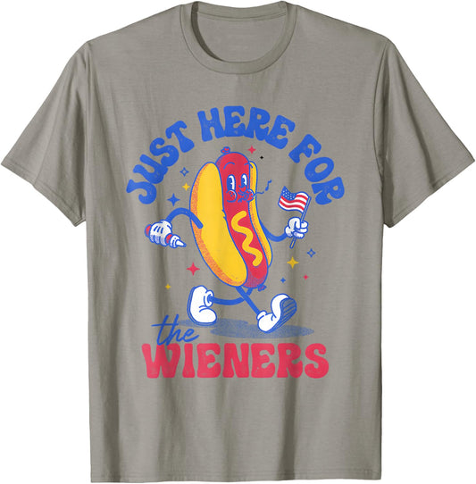 Hot Dog I'm Just Here for The Wieners Funny Fourth of July T-Shirt - T-Shirt | Sand
