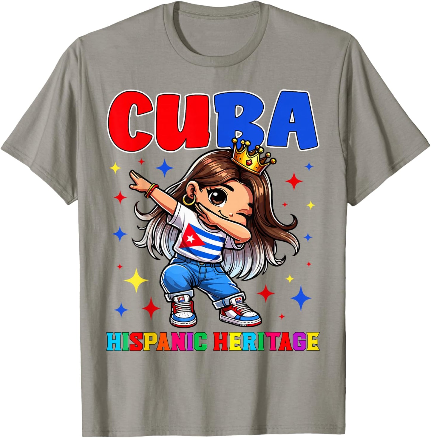 Cuba Dabbing Girl Hispanic Heritage Celebration for Kids T-Shirt - T-Shirt | Sand
