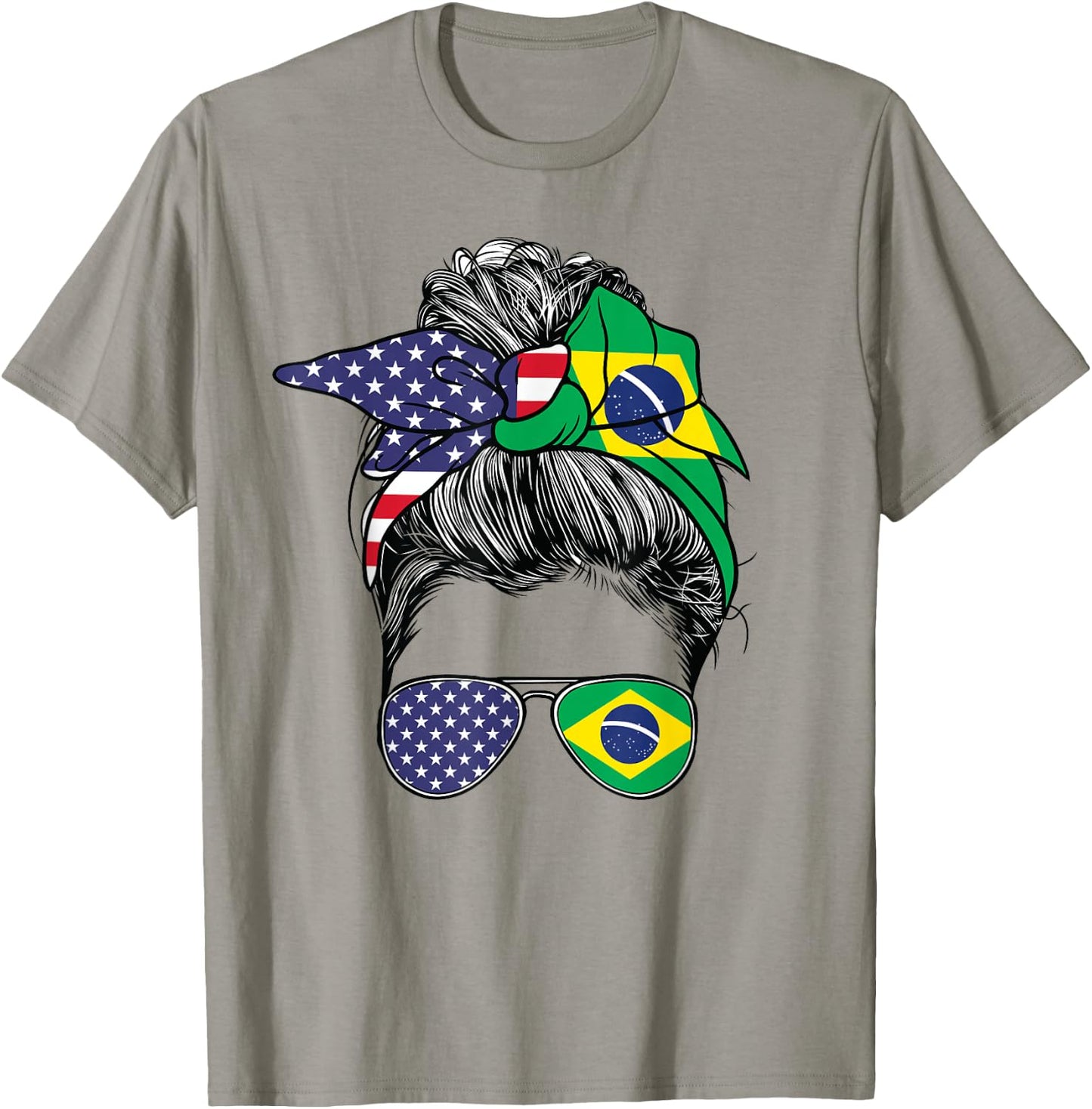 Brazilian Women Girl USA Heritage American Brazil Flag T-Shirt - T-Shirt | Sand