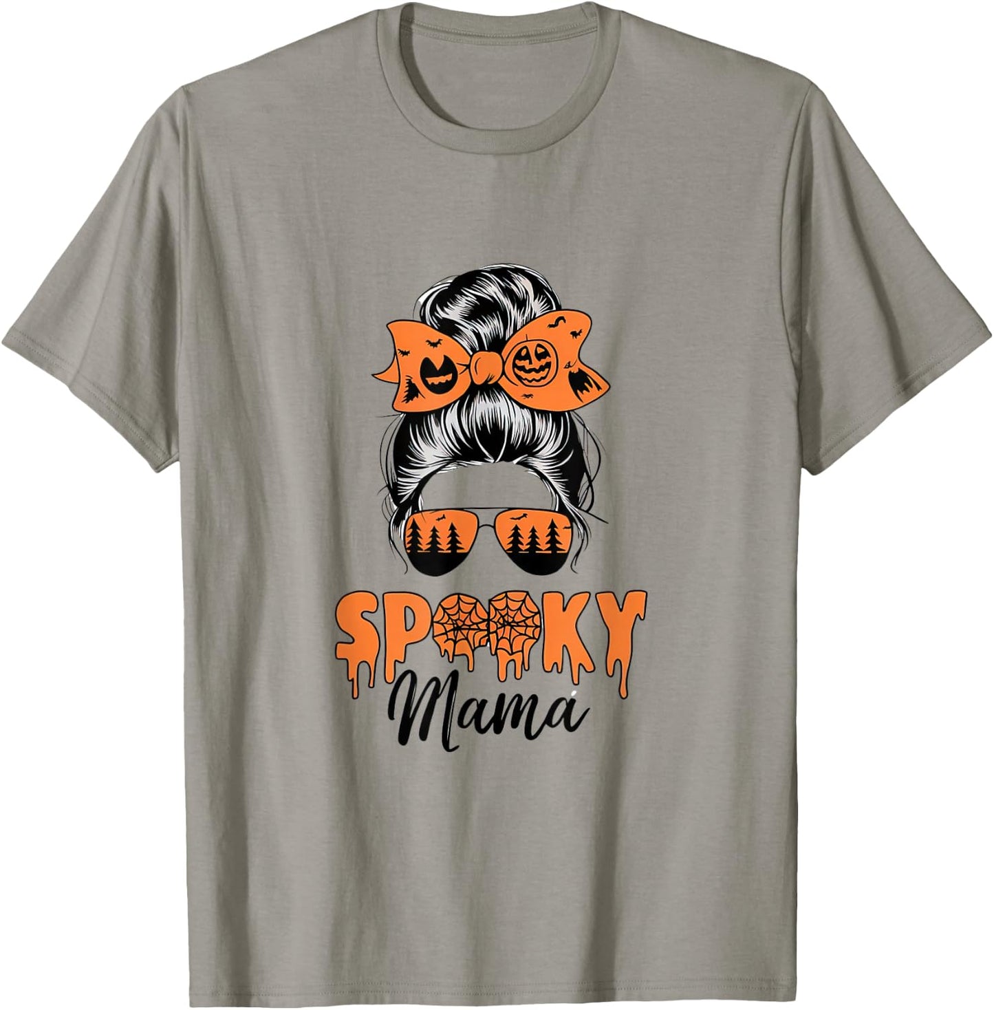 Spooky Mama Mommy Halloween Mom Life Messy Bun T-Shirt - T-Shirt | Sand