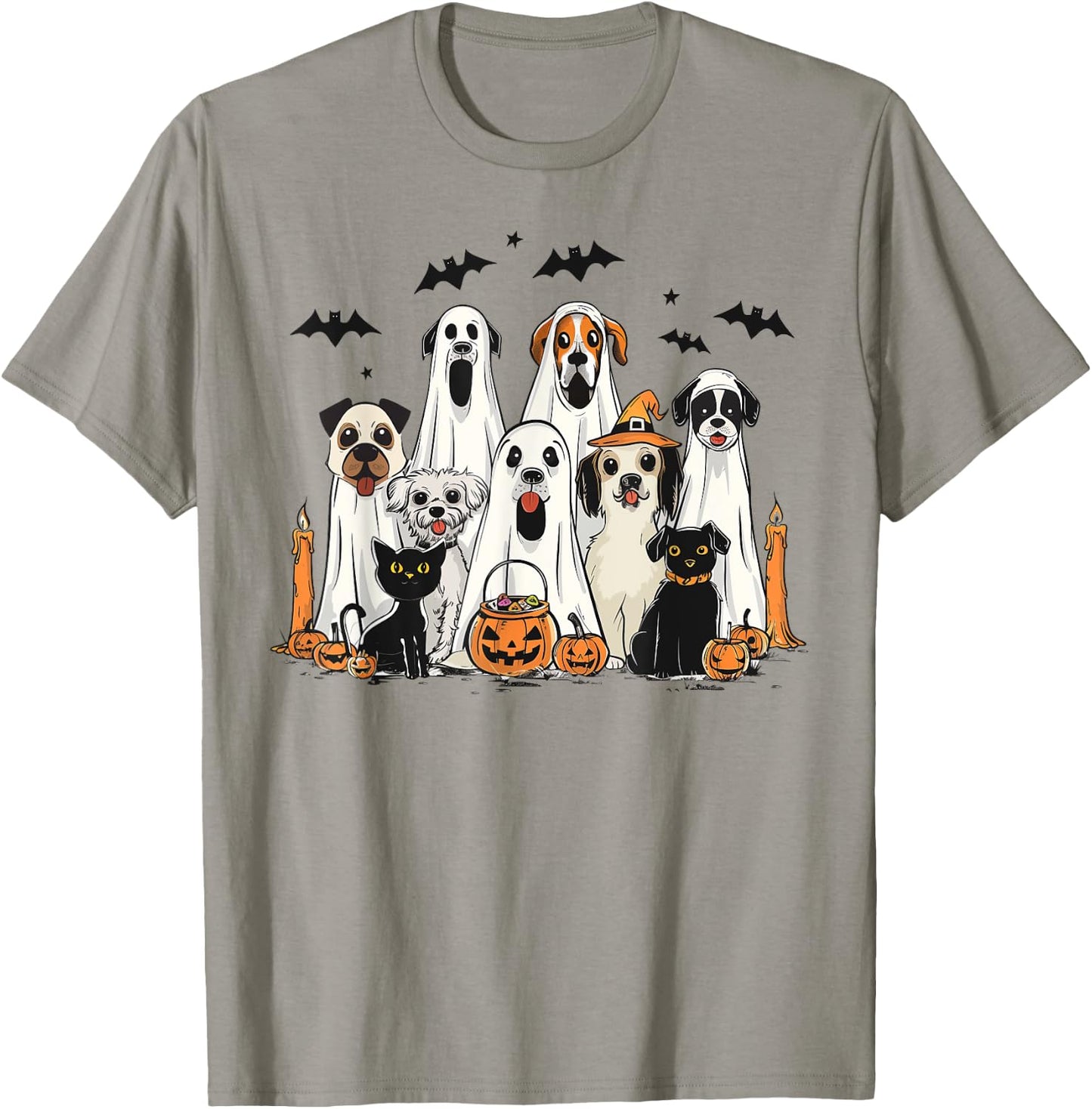 Dog Ghost Cute Dog Dressed As Ghost Funny Halloween Dog T-Shirt - T-Shirt | Sand