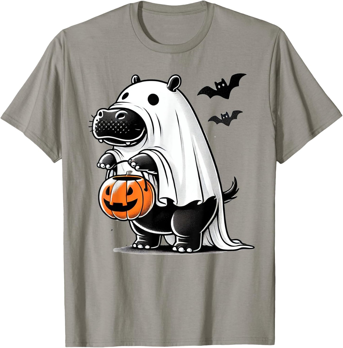 Funny Hippo Ghost Costume - Pumpkin Halloween Hippopotamus T-Shirt - T-Shirt | Sand