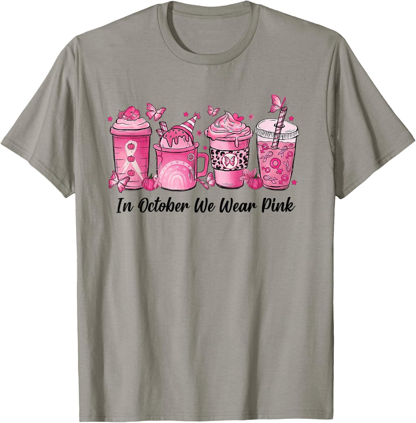 In October We Wear Pink Leopard Breast Cancer Coffee T-Shirt - T-Shirt | Sand