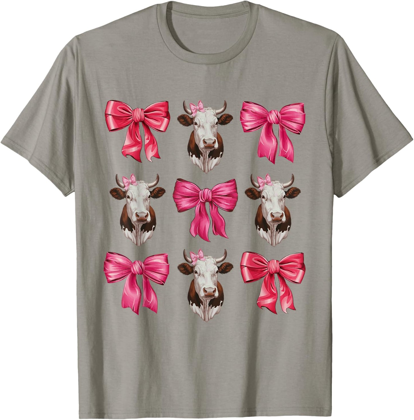 Cute Pink Coquette Bow Cow Mom Western Aesthetic Cowgirl T-Shirt - T-Shirt | Sand