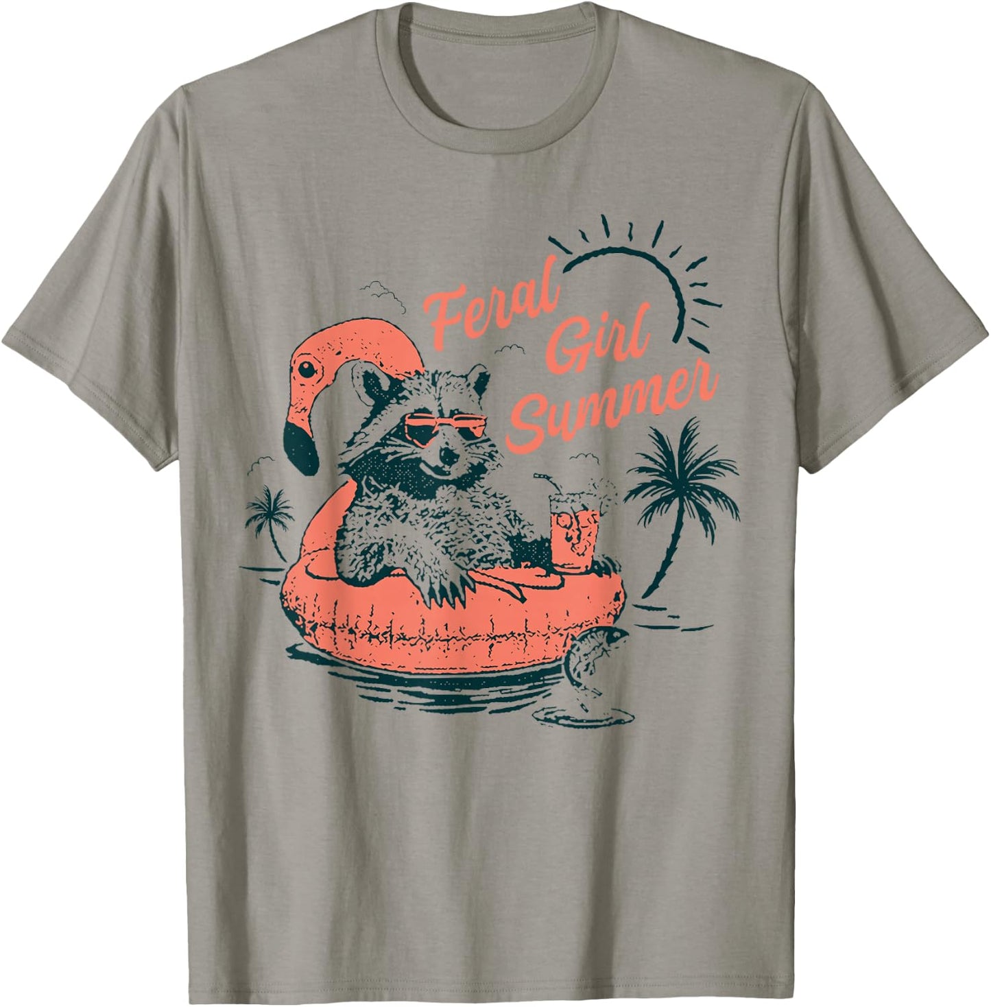 Feral Girl Summer Funny Meme Feral Raccoon Summer Vacation T-Shirt - T-Shirt | Sand