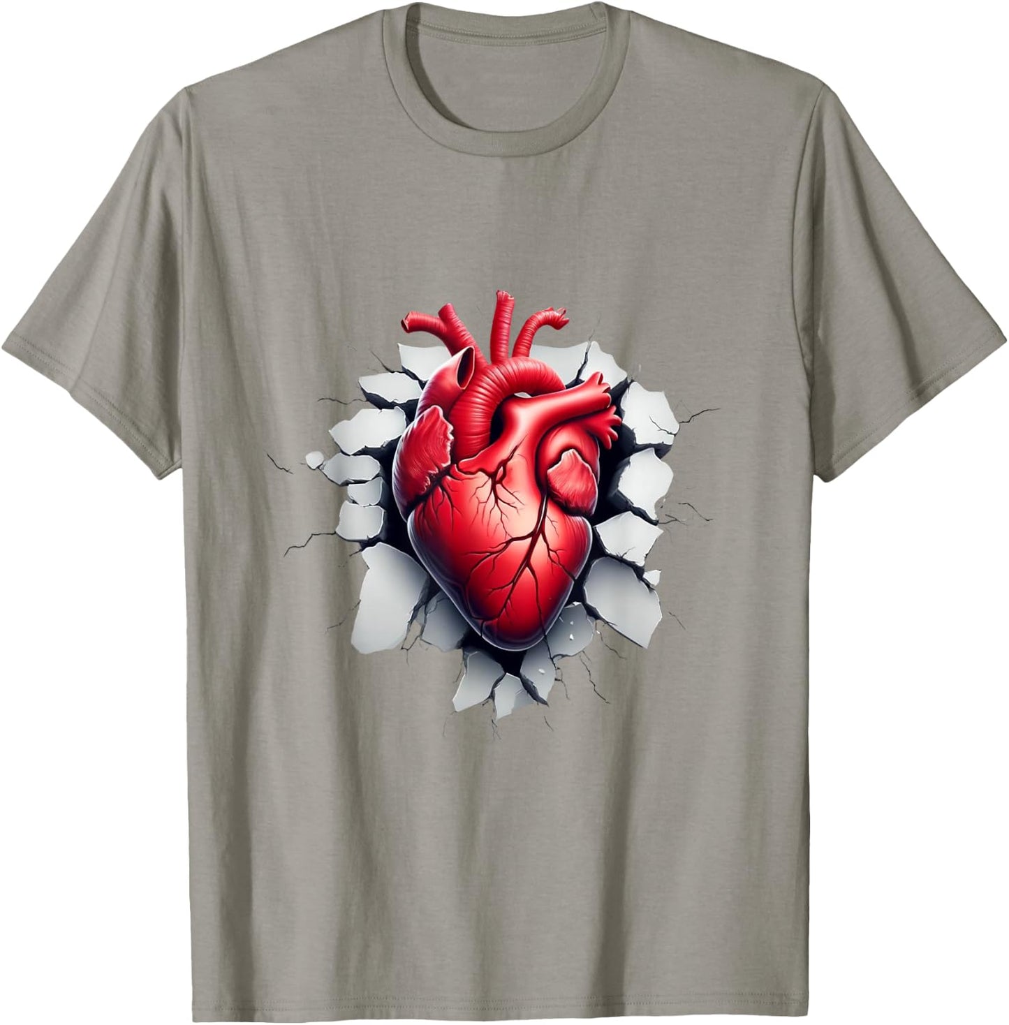 Breaking Through: Realistic Heart Shirt Anatomy Graphic T-Shirt - T-Shirt | Sand