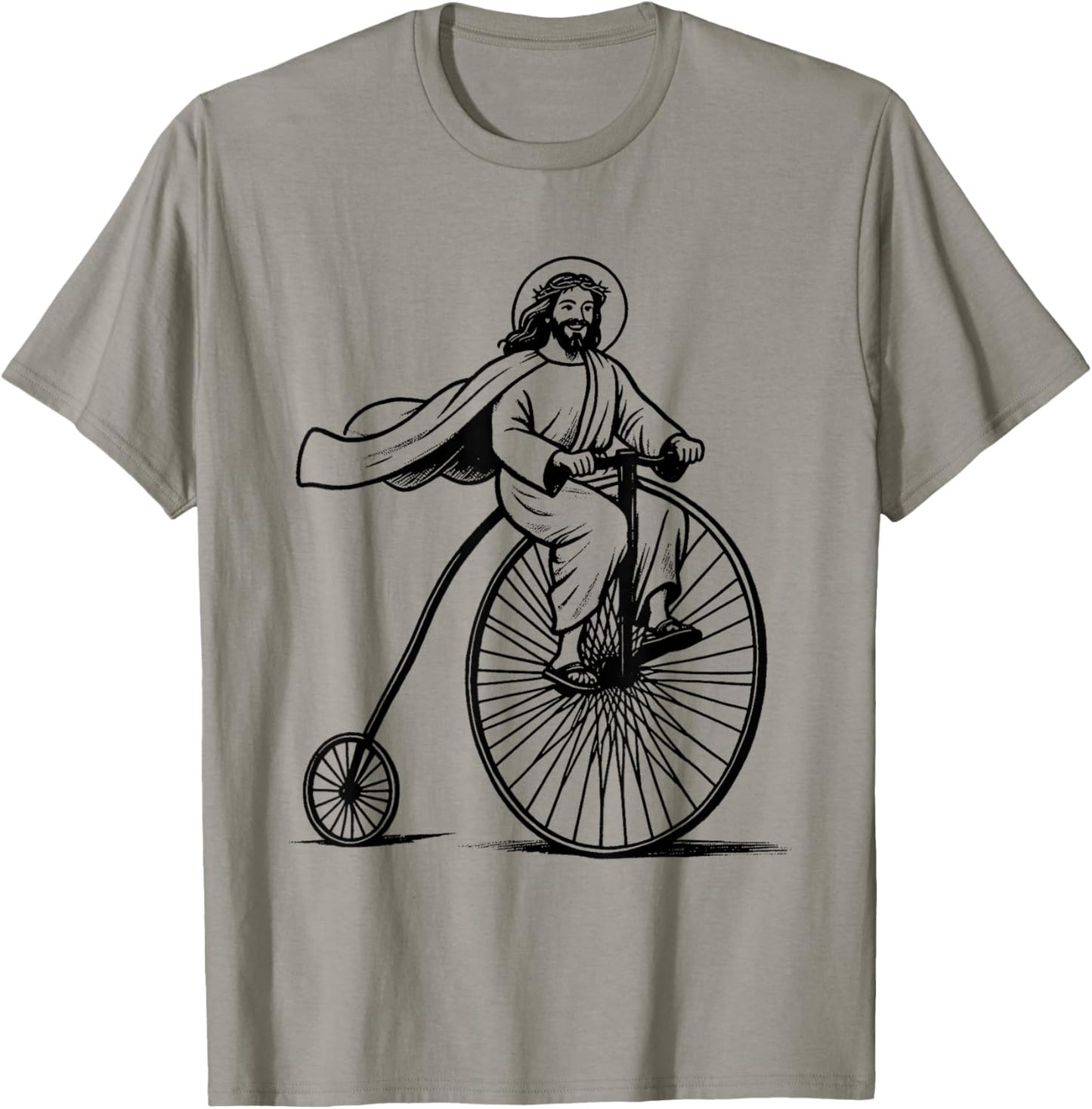 Jesus Penny-Farthing Bicycle - Funny Christian Religious T-Shirt - T-Shirt | Sand
