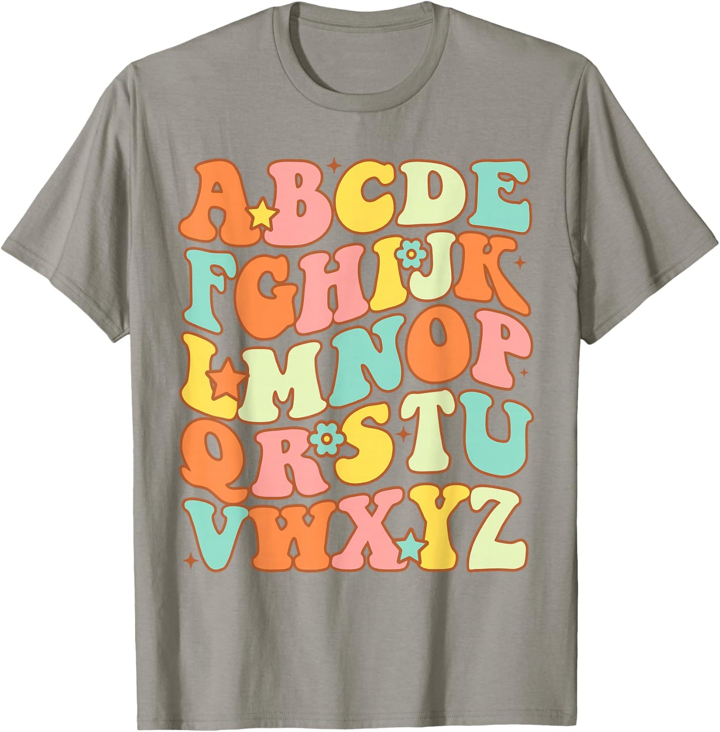 Groovy Letters Alphabet Learn ABCs Boy Girl Reading Teacher T-Shirt - T-Shirt | Sand