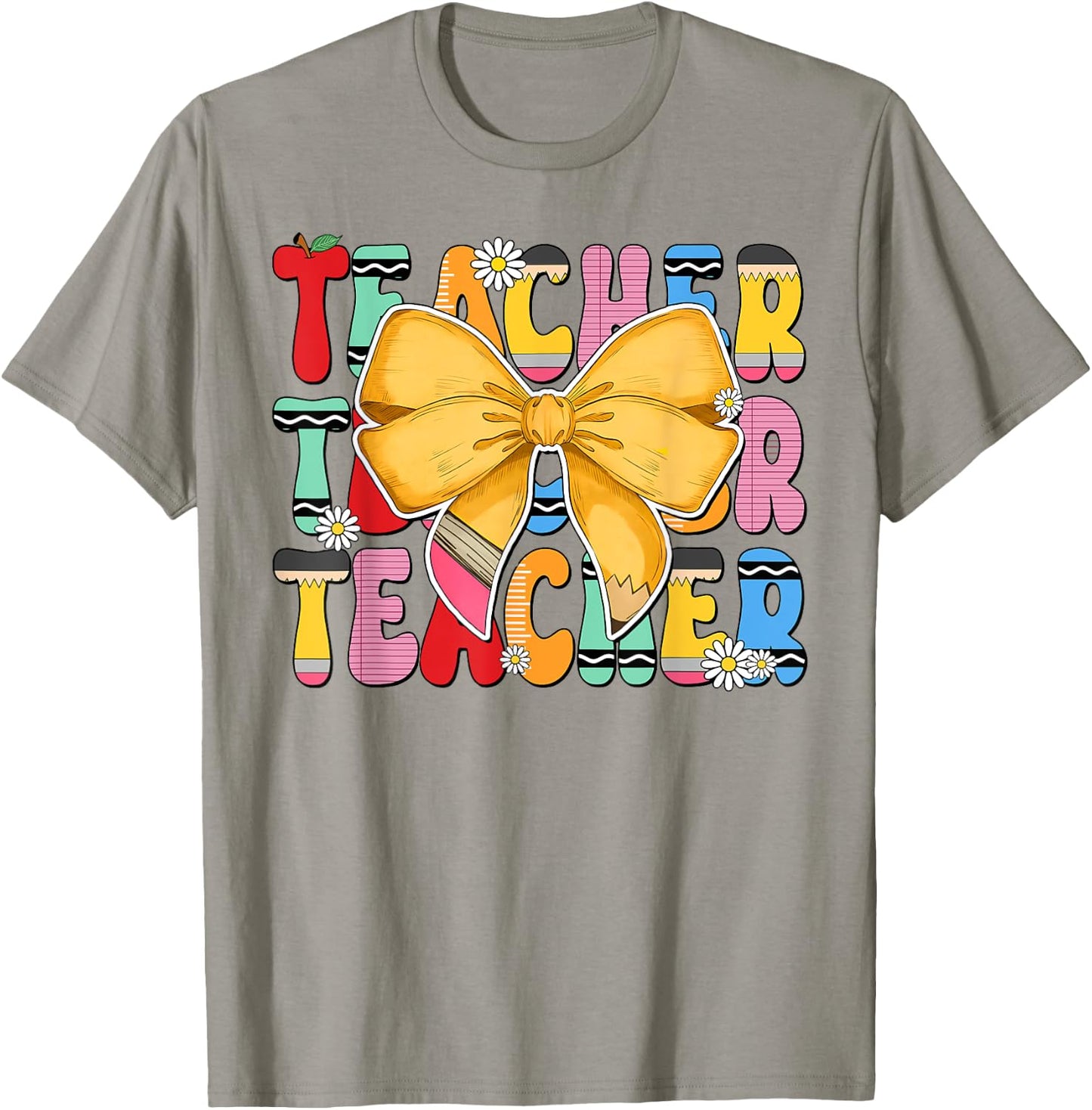 Teacher Pencil Coquette Bow Funny Back To School Teacher Men Women T-Shirt - T-Shirt | Sand