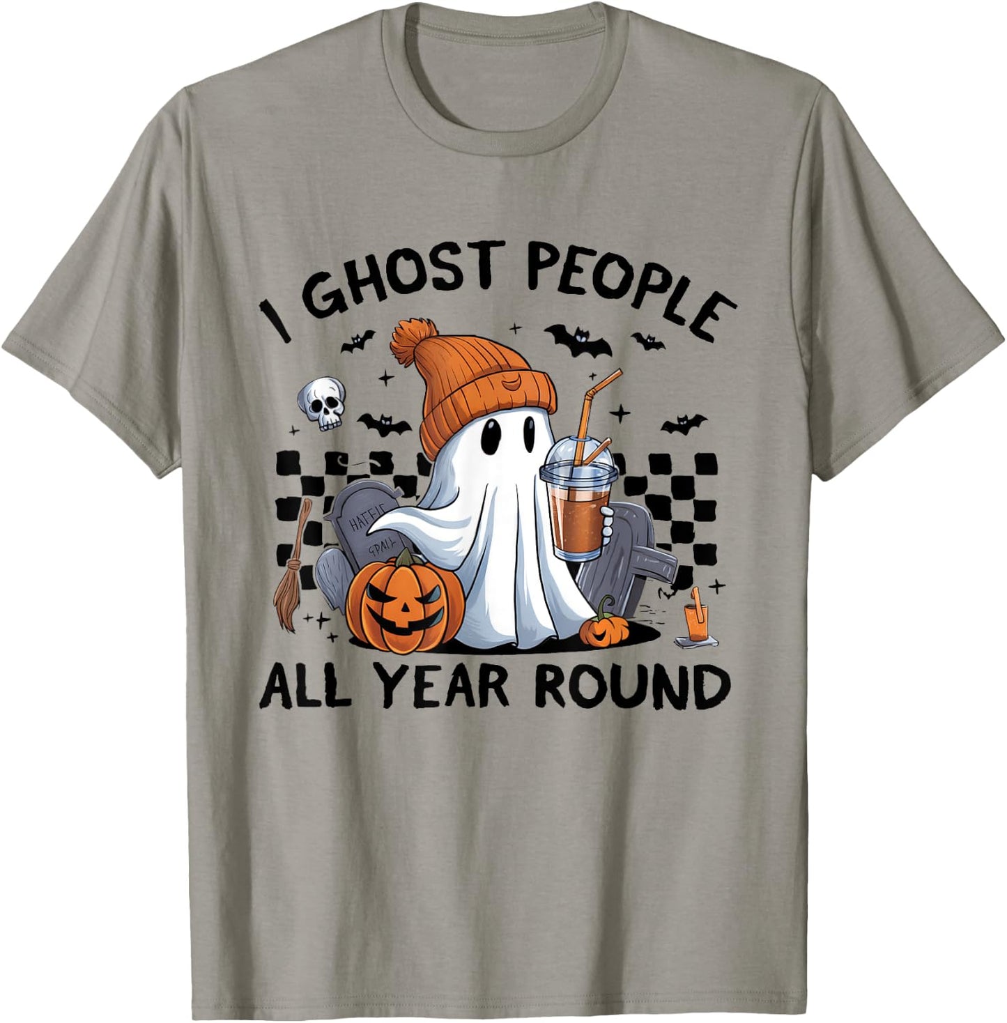 I Ghost People All Year Round Halloween Coffee Lover Outfit T-Shirt - T-Shirt | Sand