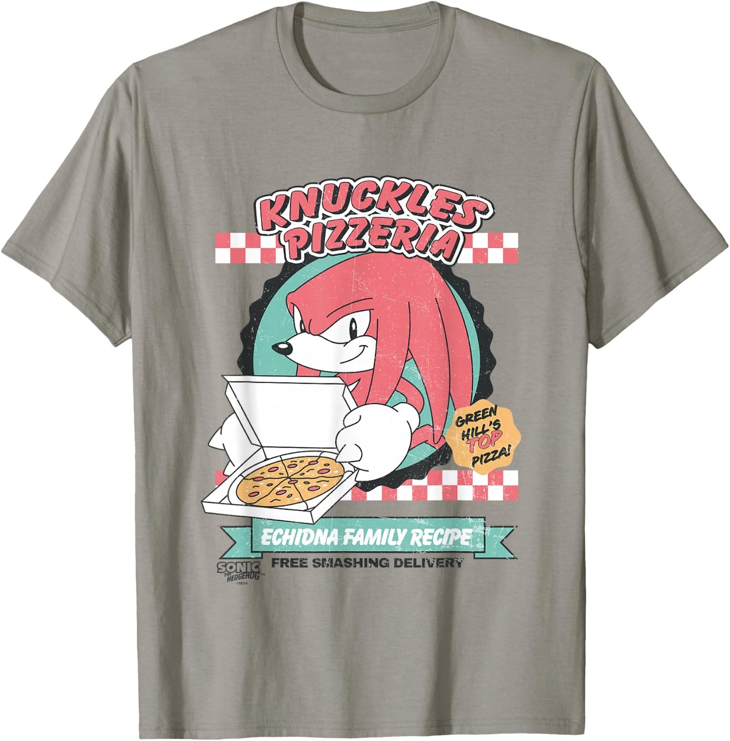 Sonic The Hedgehog Knuckles Pizzeria Vintage Restaurant Ad T-Shirt - T-Shirt | Sand